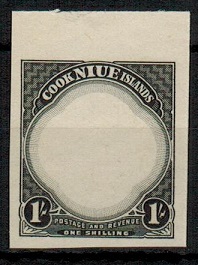 NIUE - 1938 1/- IMPERFORATE PLATE PROOF in black of the frame and value tablet.