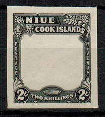 NIUE - 1938 2/- IMPERFORATE PLATE PROOF in black of the frame and value tablet.