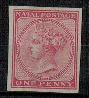 NATAL - 1874 1d IMPERFORATE PLATE PROOF in dull rose.