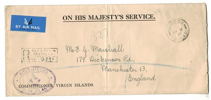 BRITISH VIRGIN ISLANDS - 1951 registered OHMS envelope to UK used at ROAD TOWN.